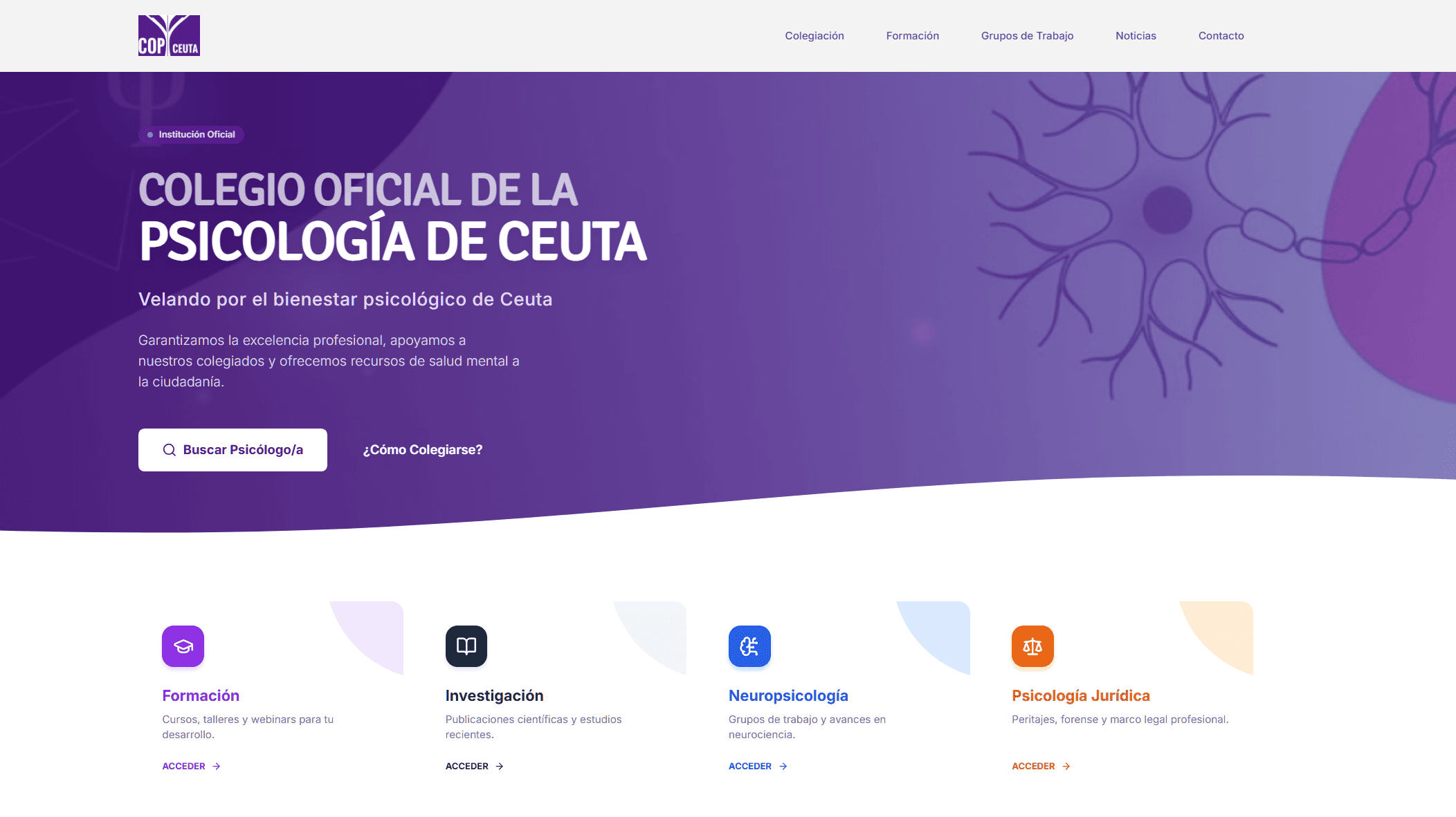 Captura del proyecto Colegio de Psicología de Ceuta